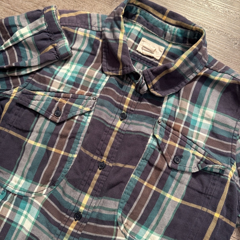 Levi's Flannel Shirt Women Medium Teal Plaid 100% Cotton Vintage Y2K Western